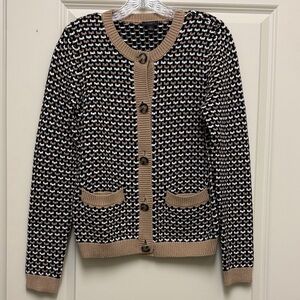 Ann Taylor Factory Black, White & Tan Patterned Knit Cardigan